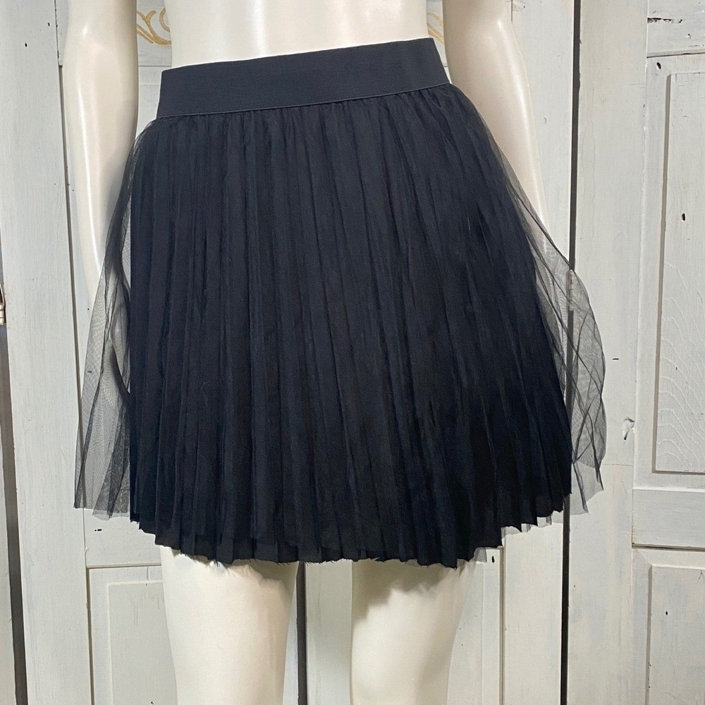 Gothic Black Tulle Mini Skirt Tutu Lined‎ Wide Elastic Waist Mesh Pleated XL